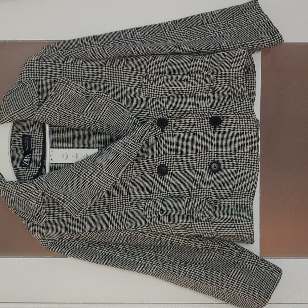 NWOT ZARA Gray houndsthooth oversized overshirt coat blazer jacket - Picture 2 of 12